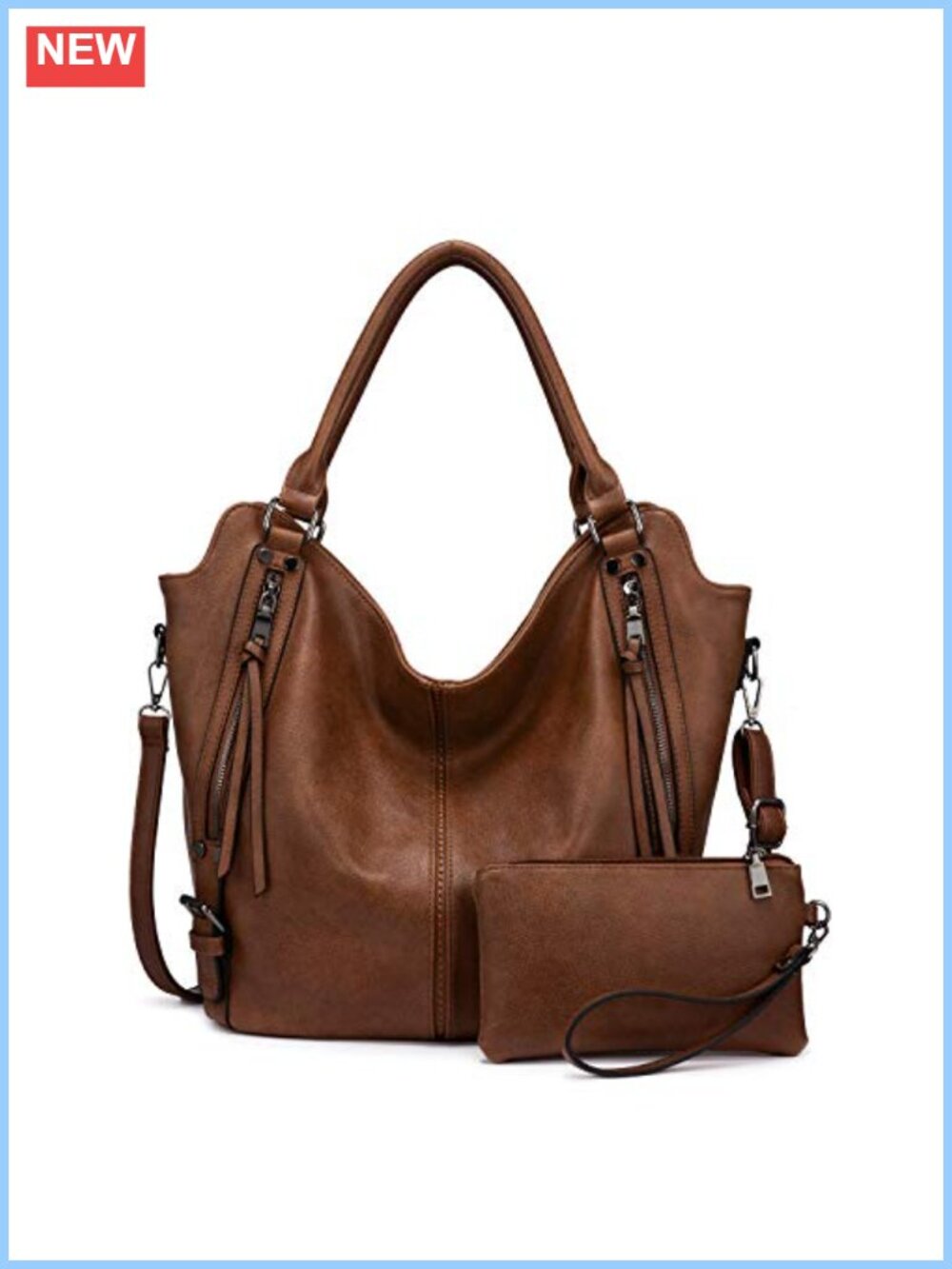 PU Leather Hobo Shoulder Bag Large Tote Purse Adjustable Strap
